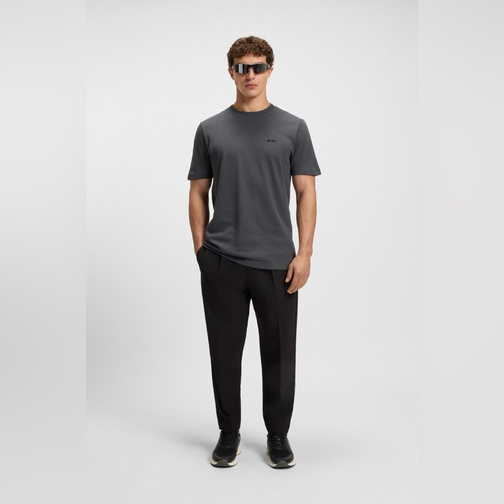 BOSS COTTON-PIQUÉ T-SHIRT WITH JACQUARD-WOVEN BACK COLLAR GRAY - Picture 3 of 10